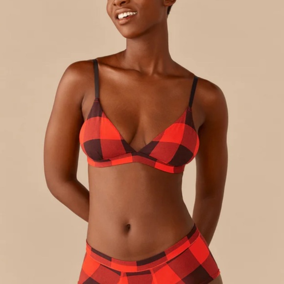 MeUndies FeelFree Triangle Bralette Buffalo Plaid Red and Black Print Size S - Picture 1 of 8
